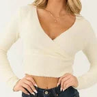 Cream Crossover Wrap Crop Top