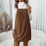 Corduroy Overall Dress with Pocket
