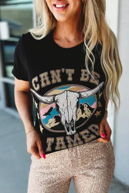 Western CAN'T BE TAMED Longhorn Graphic T Shirt