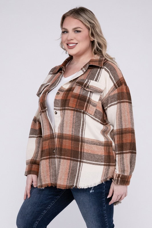 Plus Size Yarn Dyed Plaid Shirt Jacket