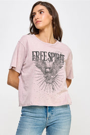 Free Spirit Eagle Mineral Washed Long Crop Graphic T-Shirt
