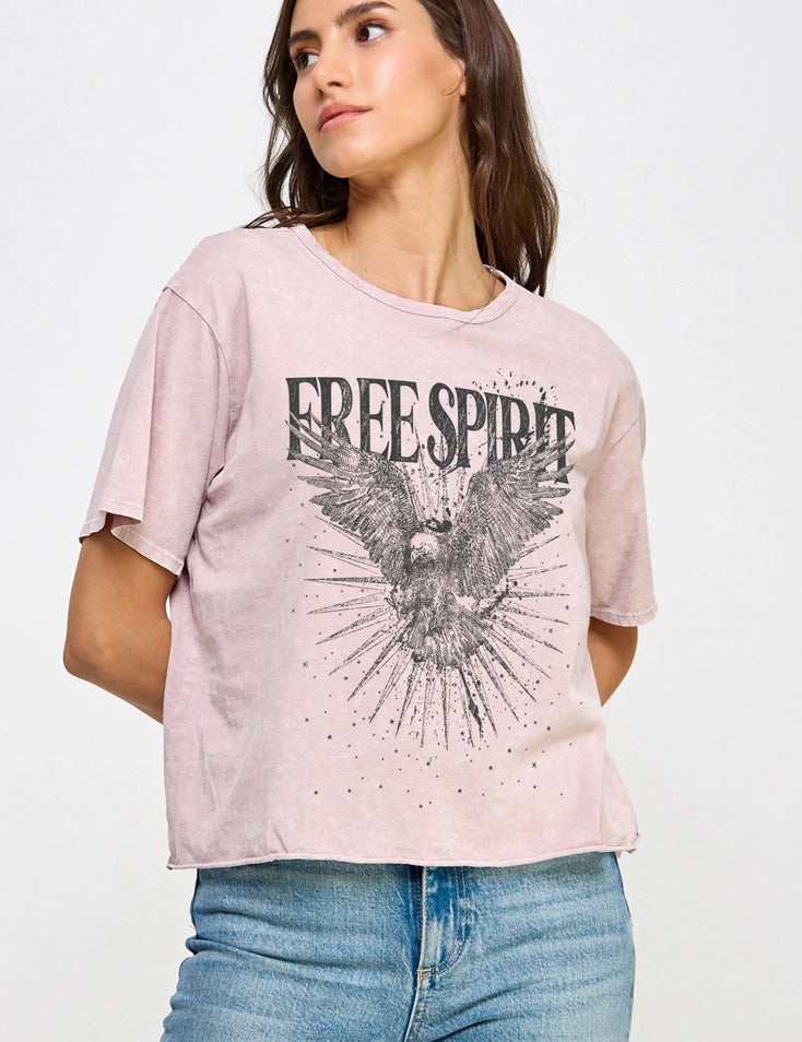 Free Spirit Eagle Mineral Washed Long Crop Graphic T-Shirt