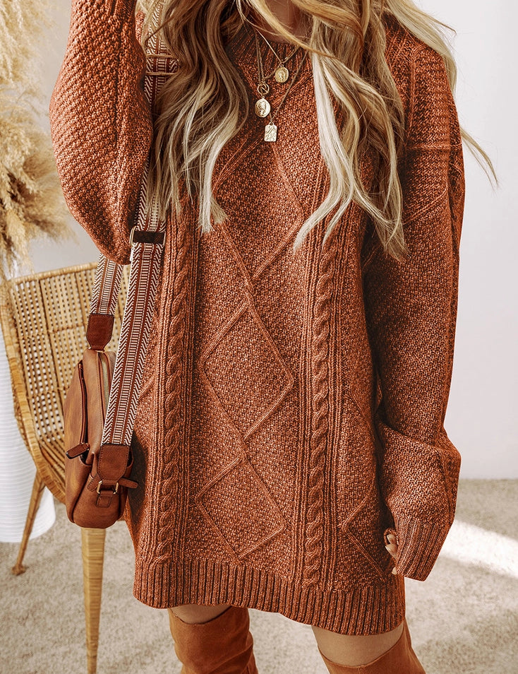 Cable Knit Drop Shoulder Loose Fit Sweater Dress