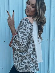 Multicolor Asymmetric Printed Patchwork Sleeve Desert Graphic Top