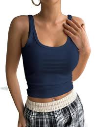 Navy Blue Hoop Neck Tank Top