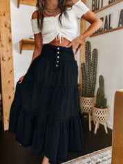 Bohemian Tiered Denim Skirt A-Line