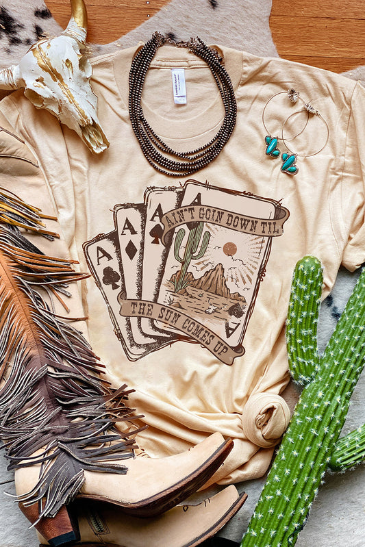 Khaki Western Poker Cards Graphic T Shirt