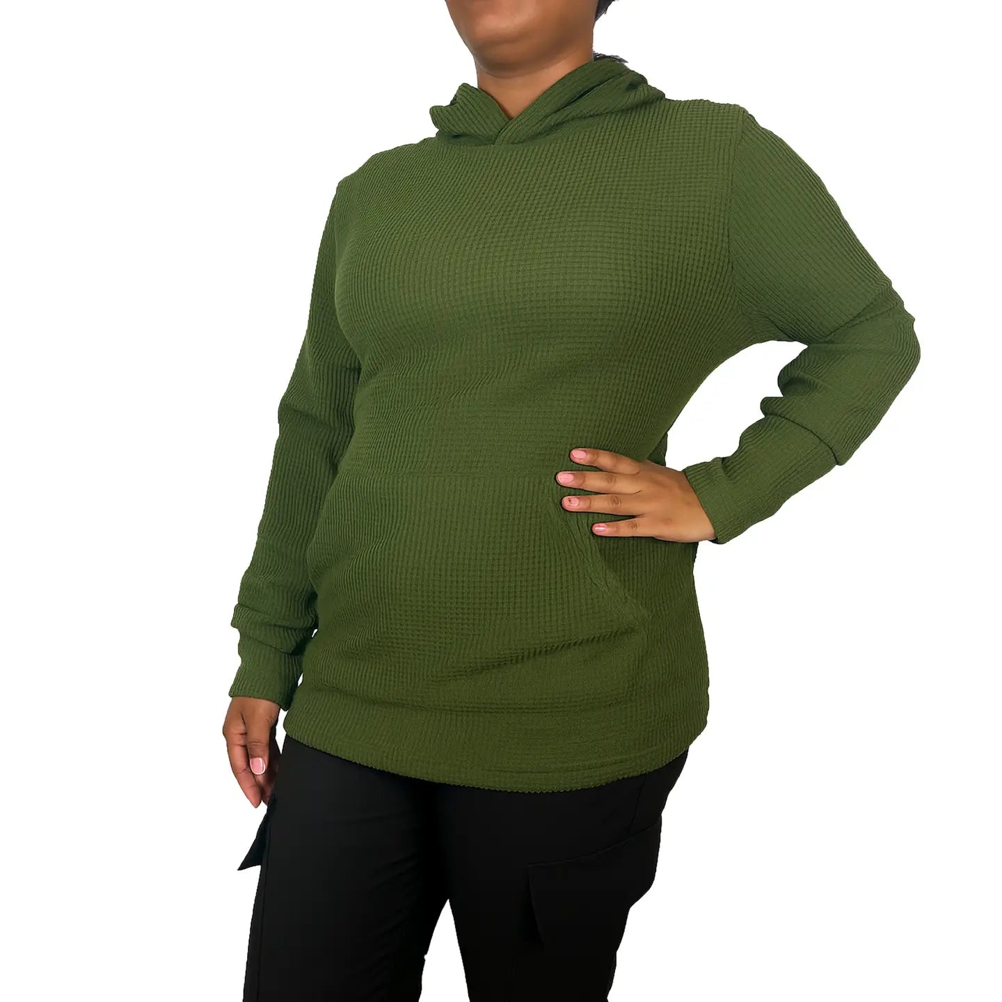 Loose Fit Waffle Knit Thermal Pullover Hoodie