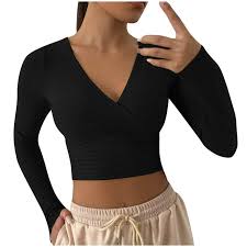 Black Crossover Wrap Crop Top