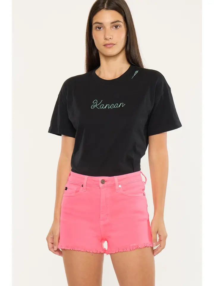 High Rise Neon Pink Denim Shorts