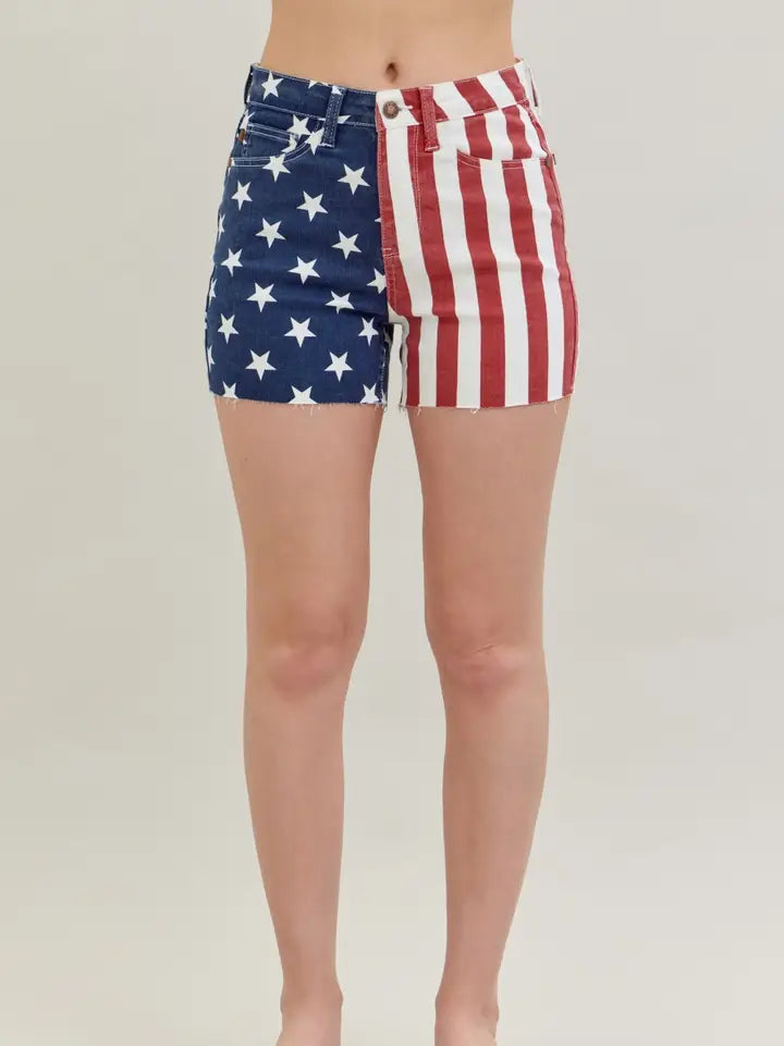 Hw Americana Flag Fray Hem Shorts