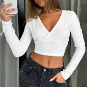 White Crossover Wrap Crop Top