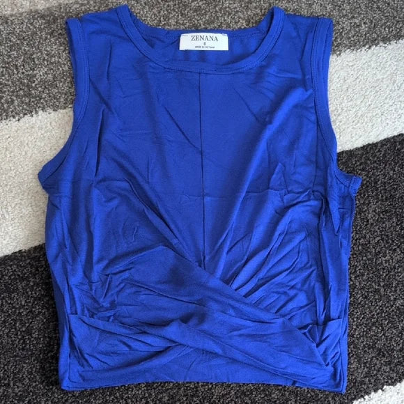 Luxe Rayon Twist Front Sleeveless Crop Top