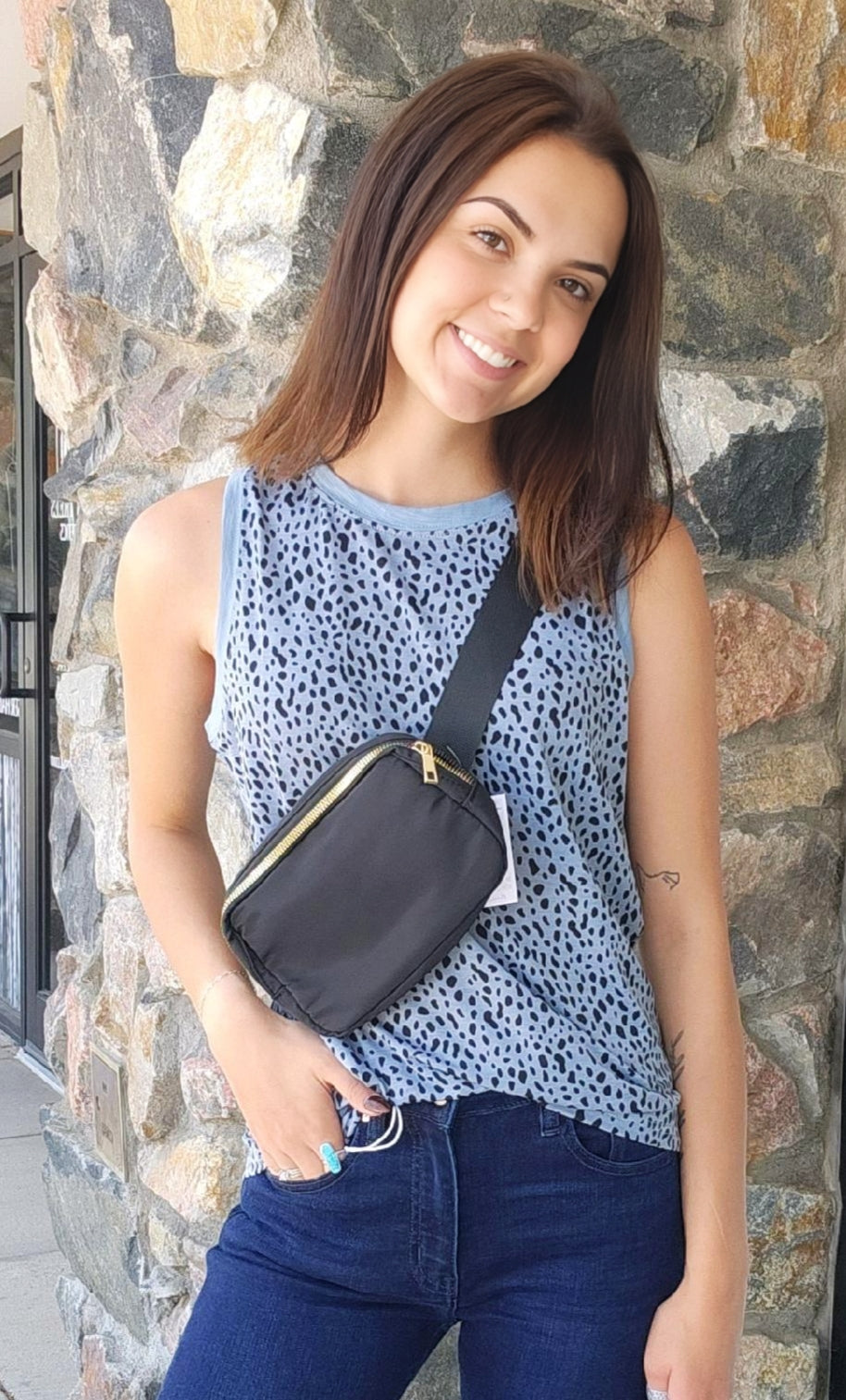 Gray Leopard Print Round Neck Tank Top