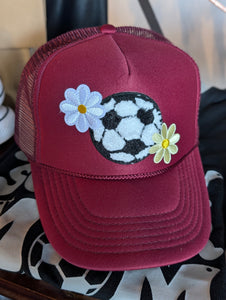 Marron Soccer Trucker Hat Custom Patches