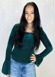 Velvet Green Flare Sleeve Top