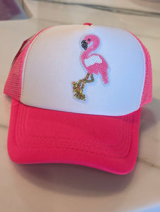 Pink Flamingo Trucker Hat Custom Patches