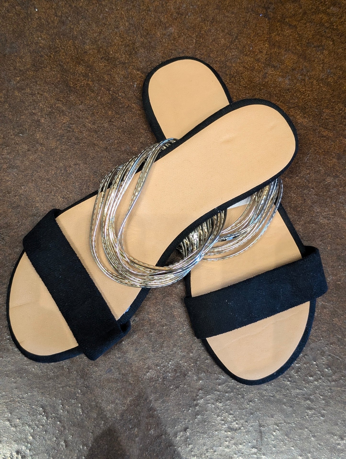 Black Gold Slip on Sandals