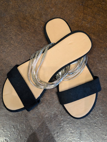 Black Gold Slip on Sandals