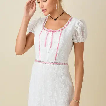 White with Pink Ribbon Dress