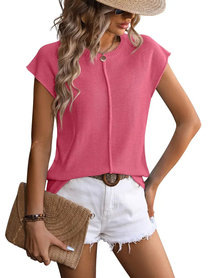Crewneck Top, Knitted Chunky Needle Casual Sweater