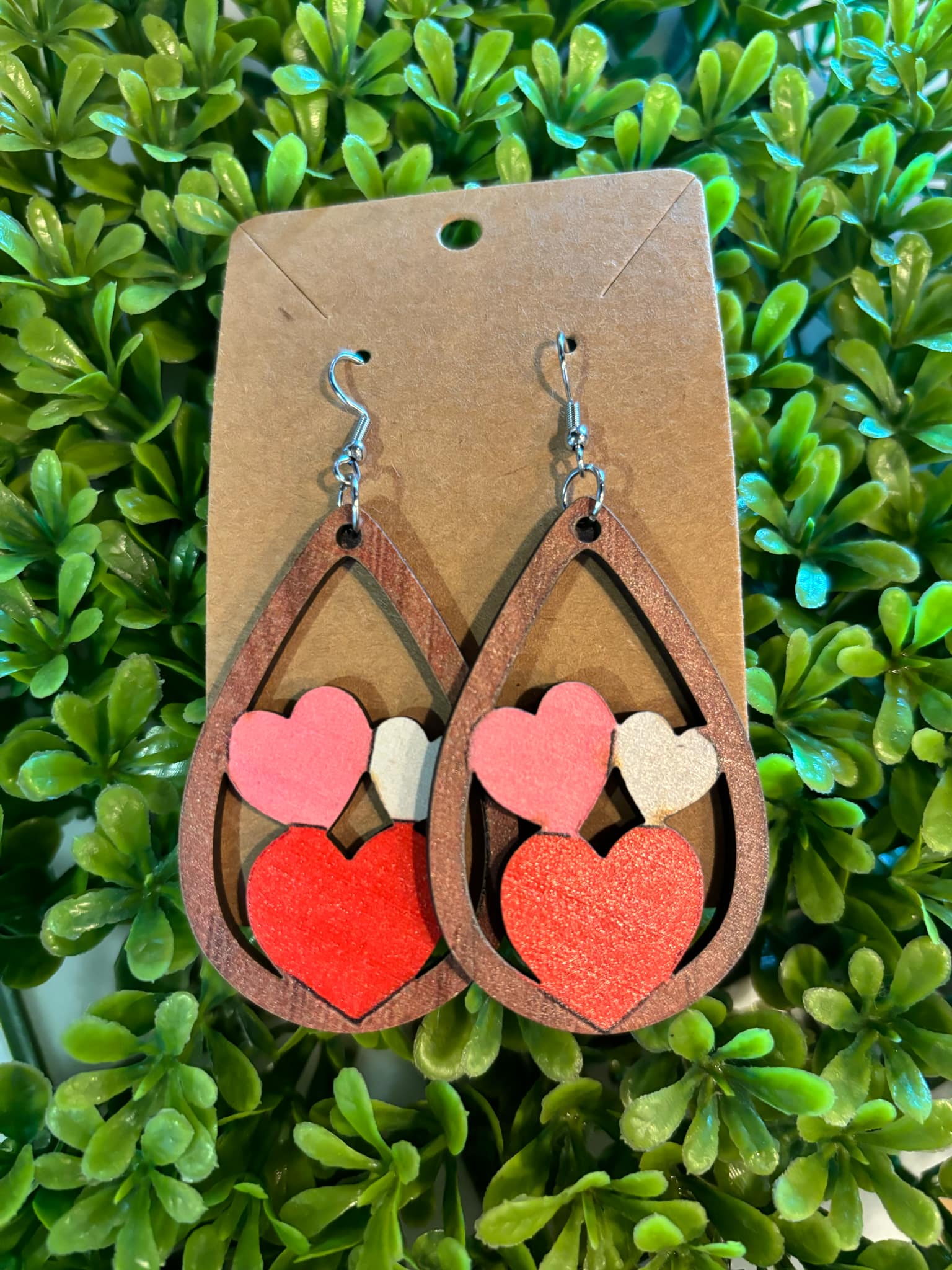 Valentines Wood Heart Earrings