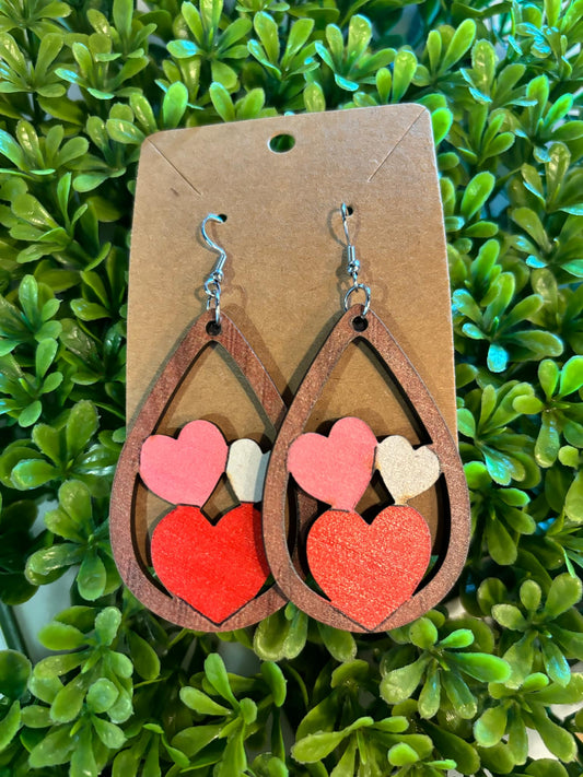 Valentines Wood Heart Earings