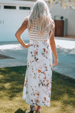 Load image into Gallery viewer, White Striped Floral Print Sleeveless Maxi Dress with Pocket