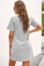 Load image into Gallery viewer, Gray Raglan Sleeve Striped Cotton-blend T-shirt Mini Dress