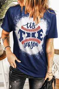 Blue Tis The Season Baseball Print Short Sleeve T Shirt