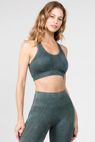 Stone Washed Seamless Activewear Sports Bra ARMY GREEN
