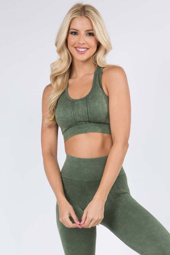 Stone Washed Seamless Activewear Sports Bra Green