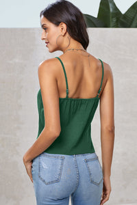 Green Buttoned Knot Front Slip Tank