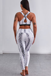 620.  Snaking Around Snake Print Athletic Crop Vest Leggings Set