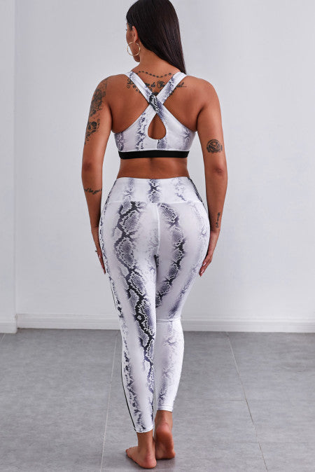 620.  Snaking Around Snake Print Athletic Crop Vest Leggings Set