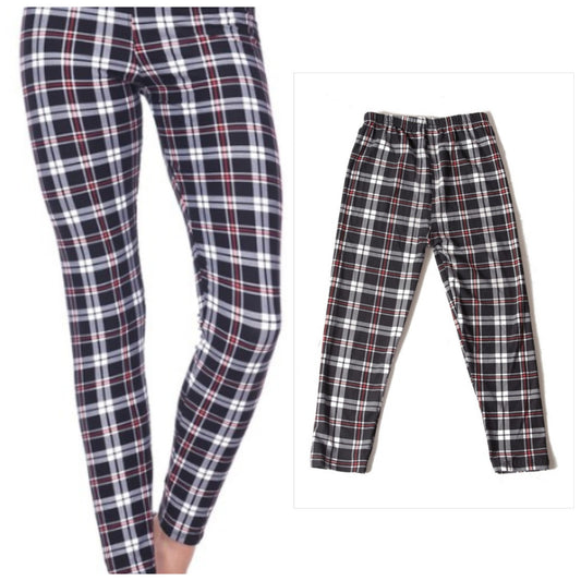 BLACK PLAID LEGGINGS - ADULT & KIDS