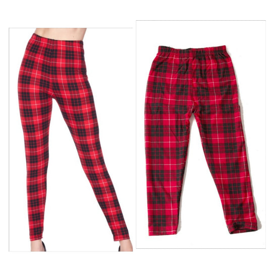 998. RED PLAID LEGGINGS - ADULT & KIDS