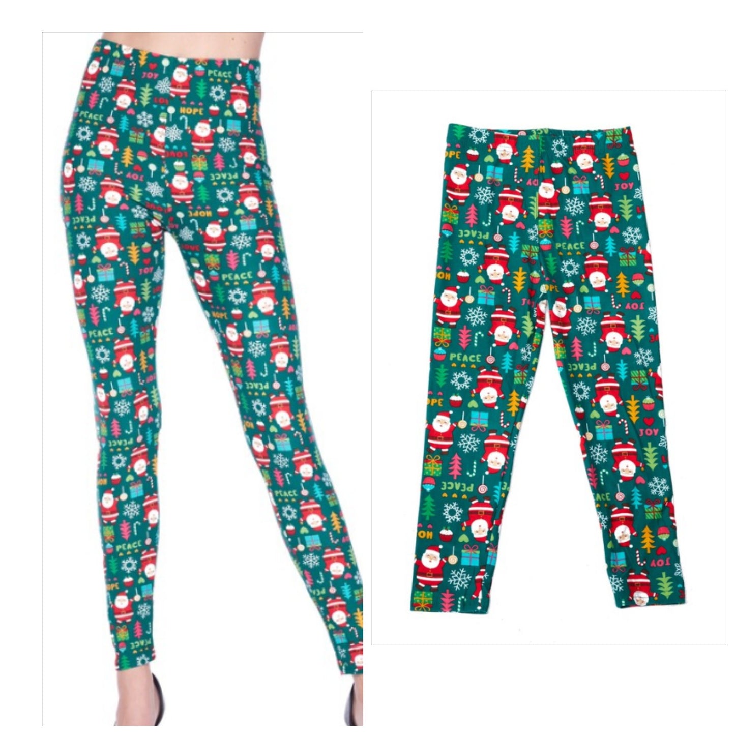 972. SANTA GREEN LEGGINGS - ADULT & KIDS