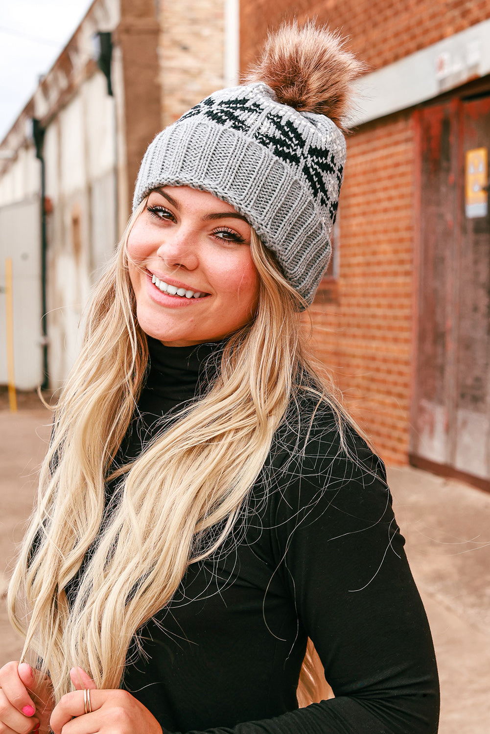 Gray big snowflake wool BEANIE