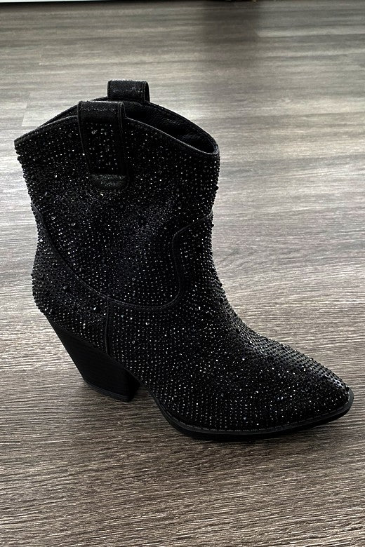 Black Rhinestone Cowboy Bootie