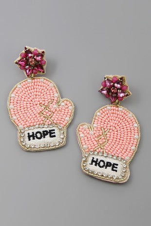 PINK BEADED MITTEN EARRINGS