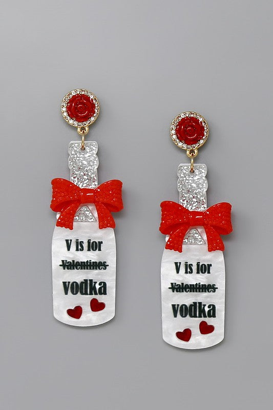 V IS FOR VODKA Bottle Acetate Earrings