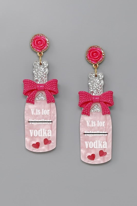 V IS FOR VODKA Bottle Acetate Earrings