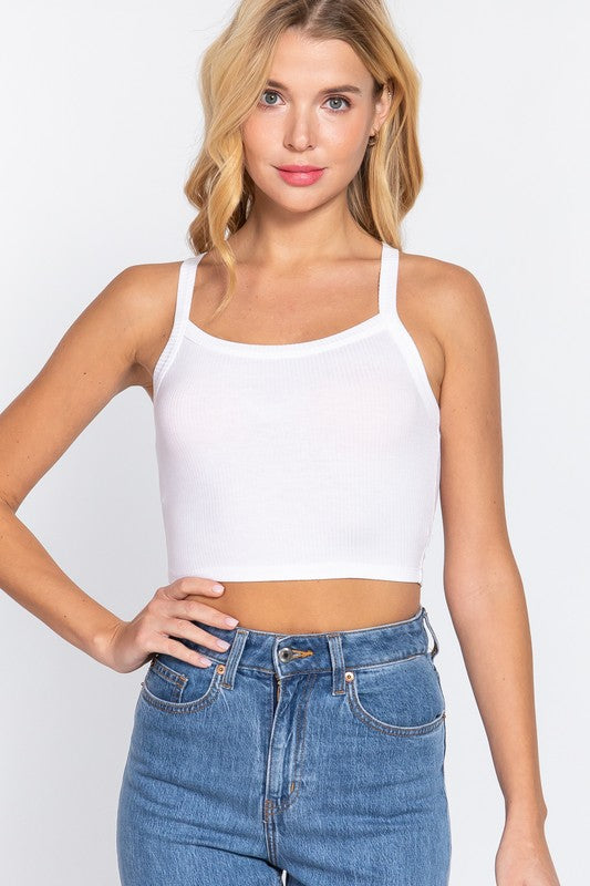 Lavender Ribbed Open Cross Back Crop Top