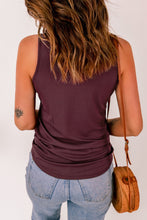 Load image into Gallery viewer, Wine Solid Color Buttons V Neck Ribbed Tank Top