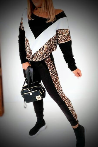 898. Colorblock Cheetah Sweatshirt Pants Set
