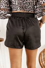 Load image into Gallery viewer, Black Satin Elastic Waist Casual Shorts