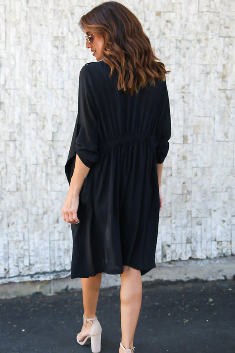 Black Drop Shoulder Loose Sweater with Hooded