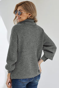 73. Gray Lantern Sleeve Turtleneck Pullover Sweater