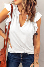 Load image into Gallery viewer, White Casual Solid V Neck Butterfly Sleeve Top